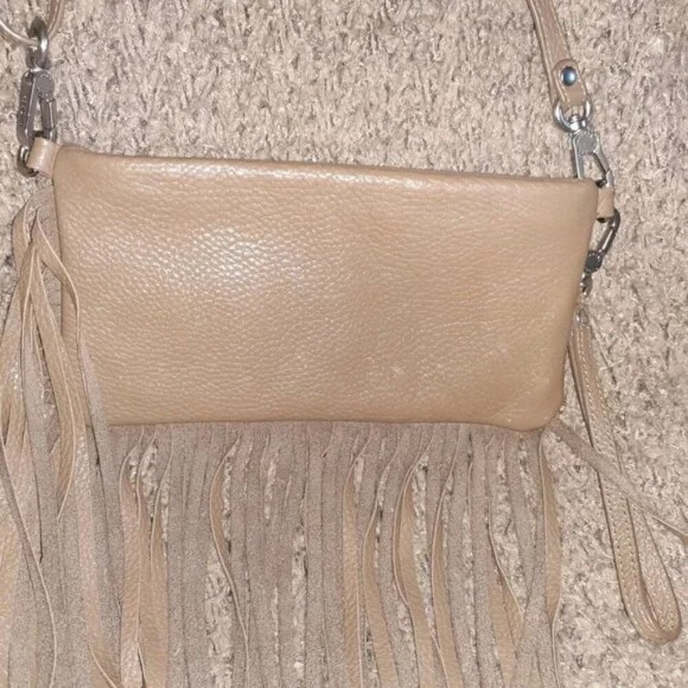 RUDSAK-Crossbody/Wristlet/Shoulder-Taupe Brown Leather-Fringed-Near Mint - Picture 7 of 9
